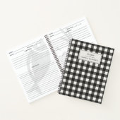 Retro Black White Gingham Plaid Custom Name Recipe ノートブック (内部)