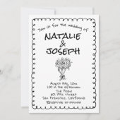 Retro Black White Hand Drawn Funky Quirky Wedding 招待状 (正面)