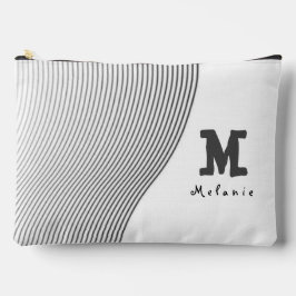 Retro black white lines Abstract minimal Monogram  アクセサリーポーチ