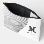Retro black white lines Abstract minimal Monogram  アクセサリーポーチ (見開き)