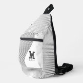 Retro black white lines Abstract minimal Monogram  スリングバッグ (右コーナー)