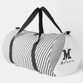 Retro black white lines Abstract minimal Monogram ダッフルバッグ