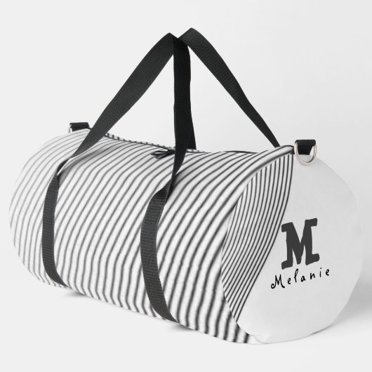 Retro black white lines Abstract minimal Monogram  ダッフルバッグ (左コーナー)