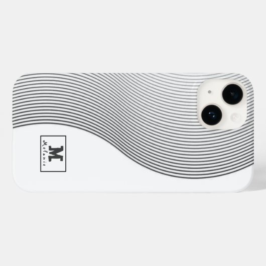 Retro black white lines Abstract minimal Monogram Case-Mate iPhoneケース (裏面 (横))