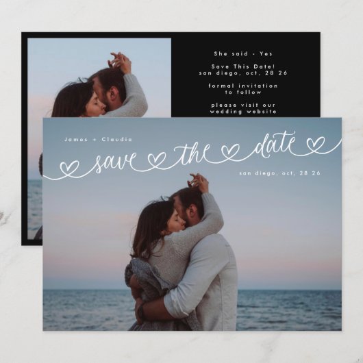 Retro Black & White Wedding Website QR Code Photo セーブザデート (正面/裏面)