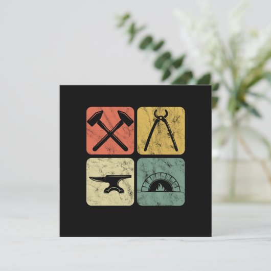 Retro Blacksmith Symbols Anvil Forge Farrier Gift 招待状 (スタンド正面)