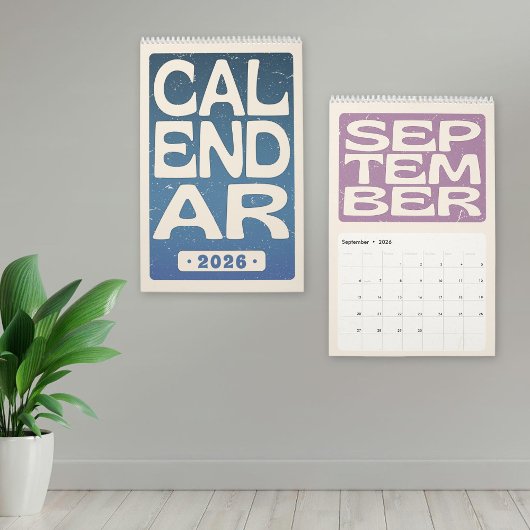 Retro Block Letter Wall Calendar, Minimalist 2026 カレンダー