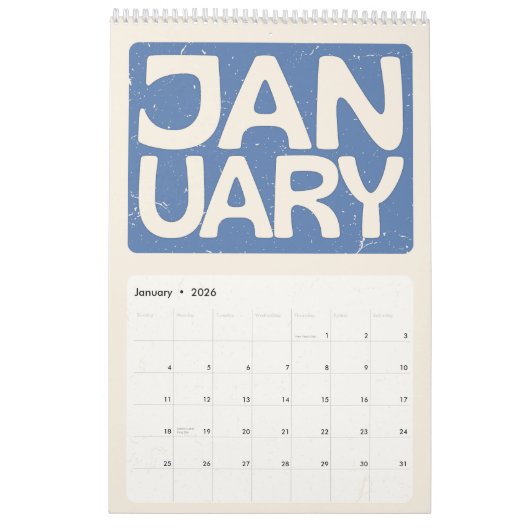 Retro Block Letter Wall Calendar, Minimalist 2026 カレンダー (1月 2026)