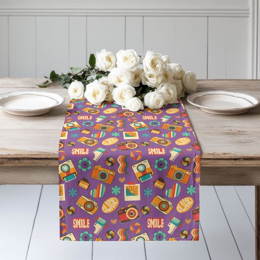 Retro Bloom Runner 70s Pastel Table Magic ロングテーブルランナー