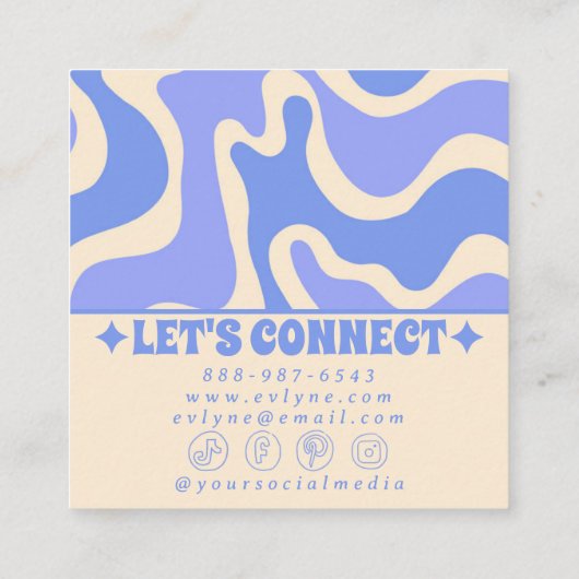 Retro Blue 70s Boho Groovy Unique Trendy Unique スクエア名刺 (裏面)