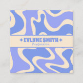 Retro Blue 70s Boho Groovy Unique Trendy Unique スクエア名刺 (正面)