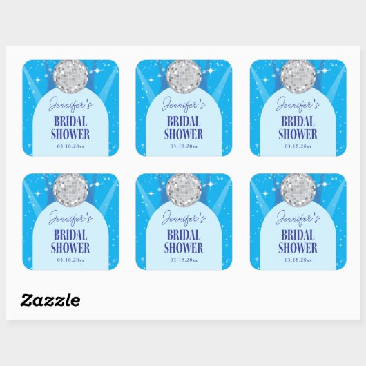 Retro Blue 70s Disco Dancing Queen Bridal Shower スクエアシール (シート)