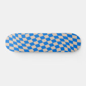 Retro Blue Abstract Checkerboard Wavy Shapes スケートボード (横)