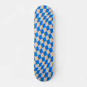 Retro Blue Abstract Checkerboard Wavy Shapes スケートボード (正面)