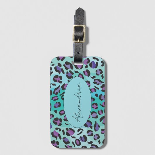 Retro Blue and Purple Leopard Print ラゲッジタグ (正面縦)