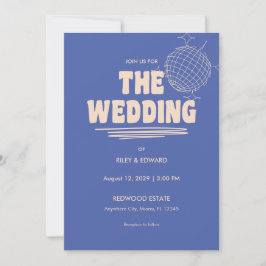 Retro Blue & Beige Bold Typography Wedding 招待状