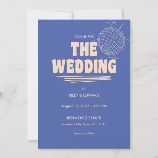 Retro Blue & Beige Bold Typography Wedding 招待状 (正面)