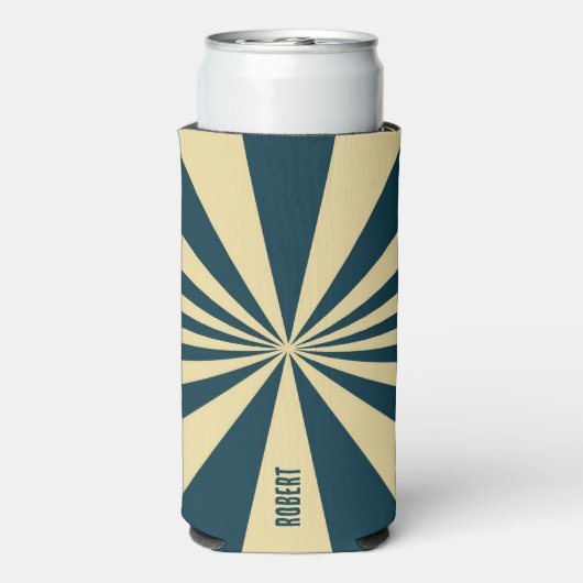 Retro Blue &Beige Stripes  Script Minimalist Name スリム缶クーラー (Seltzer裏面)