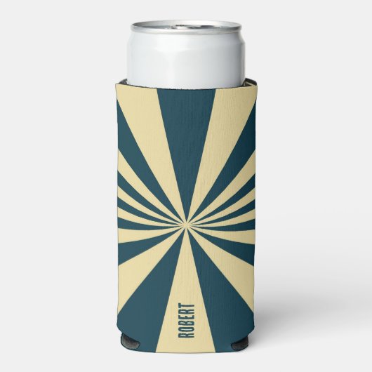 Retro Blue &Beige Stripes  Script Minimalist Name スリム缶クーラー (Seltzer正面)