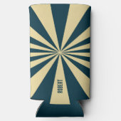 Retro Blue &Beige Stripes Script Minimalist Name スリム缶クーラー (裏面)