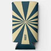 Retro Blue &Beige Stripes Script Minimalist Name スリム缶クーラー (正面)