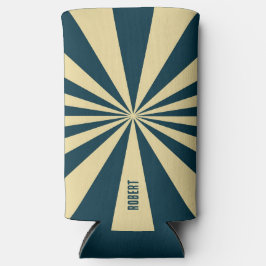 Retro Blue &Beige Stripes  Script Minimalist Name スリム缶クーラー