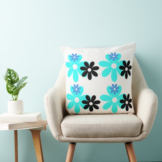 Retro Blue Bloom Duo Pillow クッション (椅子)