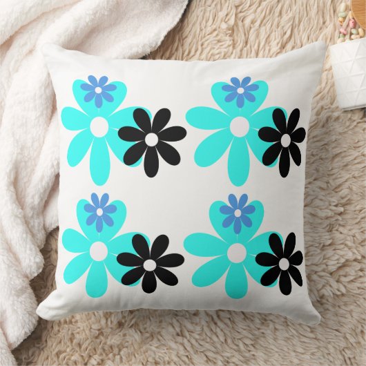 Retro Blue Bloom Duo Pillow クッション (ブランケット)