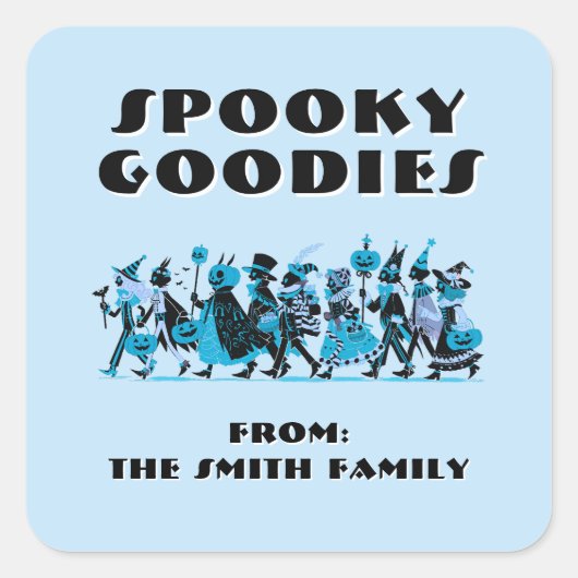 Retro Blue＆Blue Spooky Goodies Halloween スクエアシール (正面)