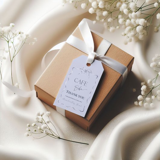 Retro Blue Bow Cafe Bebe Boy Coffee Baby Shower ギフトタグ