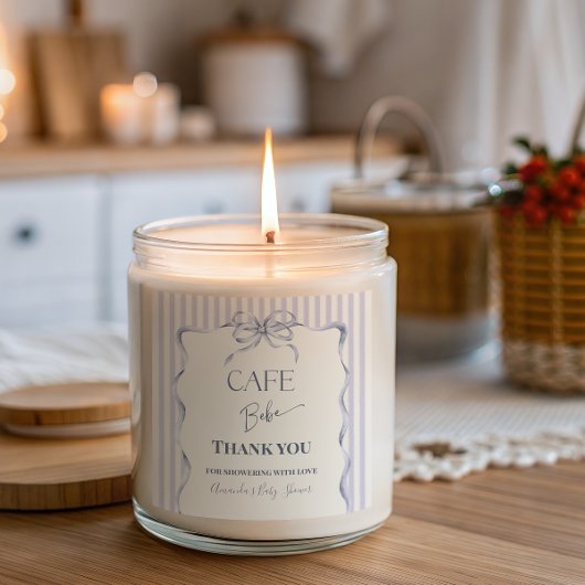 Retro Blue Bow Cafe Bebe Boy Coffee Baby Shower スクエアシール