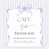 Retro Blue Bow Cafe Bebe Boy Coffee Baby Shower スクエアシール (正面)