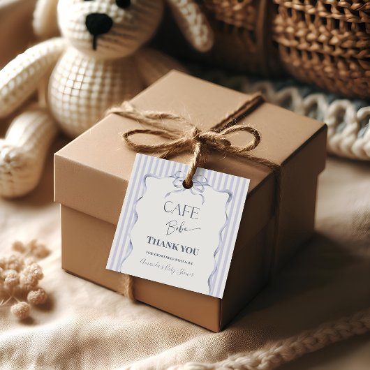 Retro Blue Bow Cafe Bebe Boy Coffee Baby Shower フェイバータグ