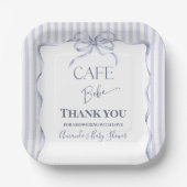Retro Blue Bow Cafe Bebe Boy Coffee Baby Shower ペーパープレート (正面)