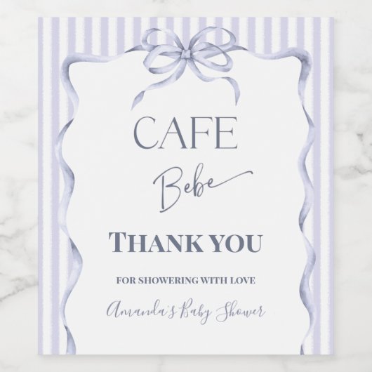 Retro Blue Bow Cafe Bebe Boy Coffee Baby Shower ワインラベル (シングルラベル)