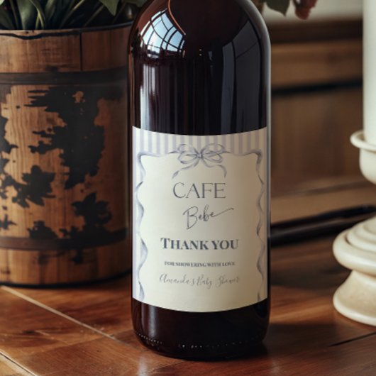 Retro Blue Bow Cafe Bebe Boy Coffee Baby Shower ワインラベル