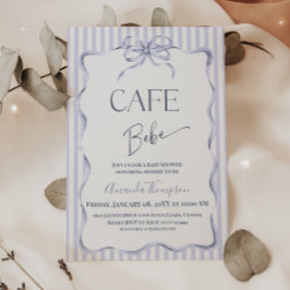 Retro Blue Bow Cafe Bebe Boy Coffee Baby Shower 招待状