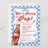 Retro Blue Checker Ready to Pop Cola Baby Shower 招待状 (正面)