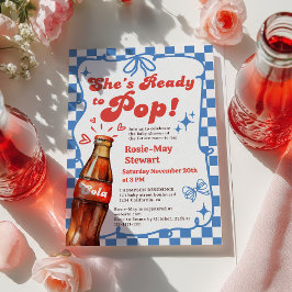 Retro Blue Checker Ready to Pop Cola Baby Shower 招待状