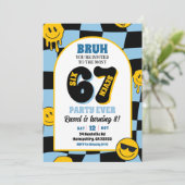 retro blue checkered 67 boy birthday 招待状 (スタンド正面)