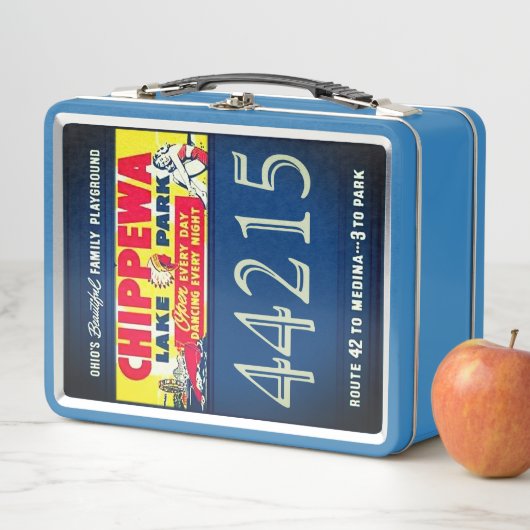 Retro Blue Chippewa Lake Park Metal Lunchbox メタルランチボックス (インサイチュ)