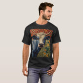 Retro Blue cow in sunflower garden Tシャツ (正面フル)
