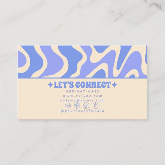 Retro Blue Cream 70s Boho Groovy Funky Trendy Bus 名刺 (裏面)