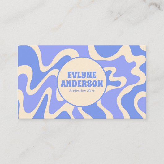 Retro Blue Cream 70s Boho Groovy Trendy QR Code 名刺 (正面)