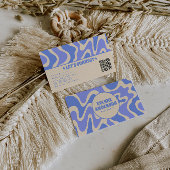 Retro Blue Cream 70s Boho Groovy Trendy QR Code 名刺