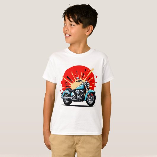 Retro Blue Cruiser – Pop‑Art Motorcycle T-Shirt Tシャツ (正面フル)