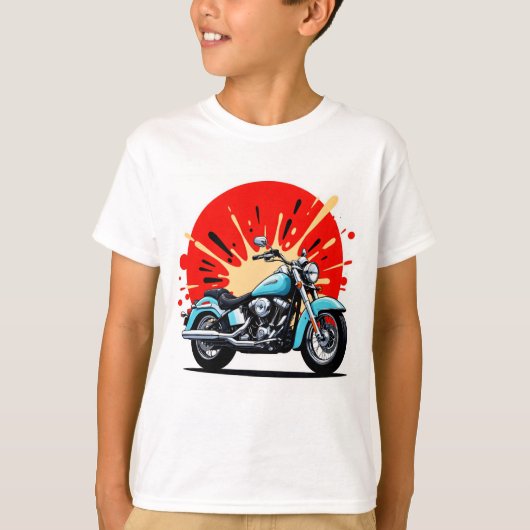 Retro Blue Cruiser – Pop‑Art Motorcycle T-Shirt Tシャツ (正面)