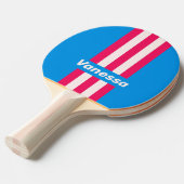 Retro Blue Crush Pin Stripes with Name 卓球ラケット (正面アングル)