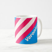 Retro Blue Crush Stripes with Name コーヒーマグカップ (正面右)