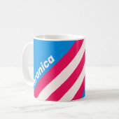 Retro Blue Crush Stripes with Name コーヒーマグカップ (正面左)